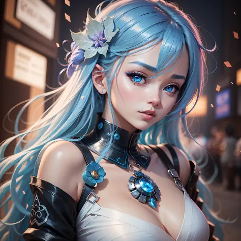 anime girl with blue hair and blue eyes in a white dress, beautiful avatar pictures, beautiful fantasy anime, anime style. 8k, anime style 4 k, artwork in the style of guweiz, ross tran 8 k, anime girl with cosmic hair, anime styled 3d, realistic anime art...