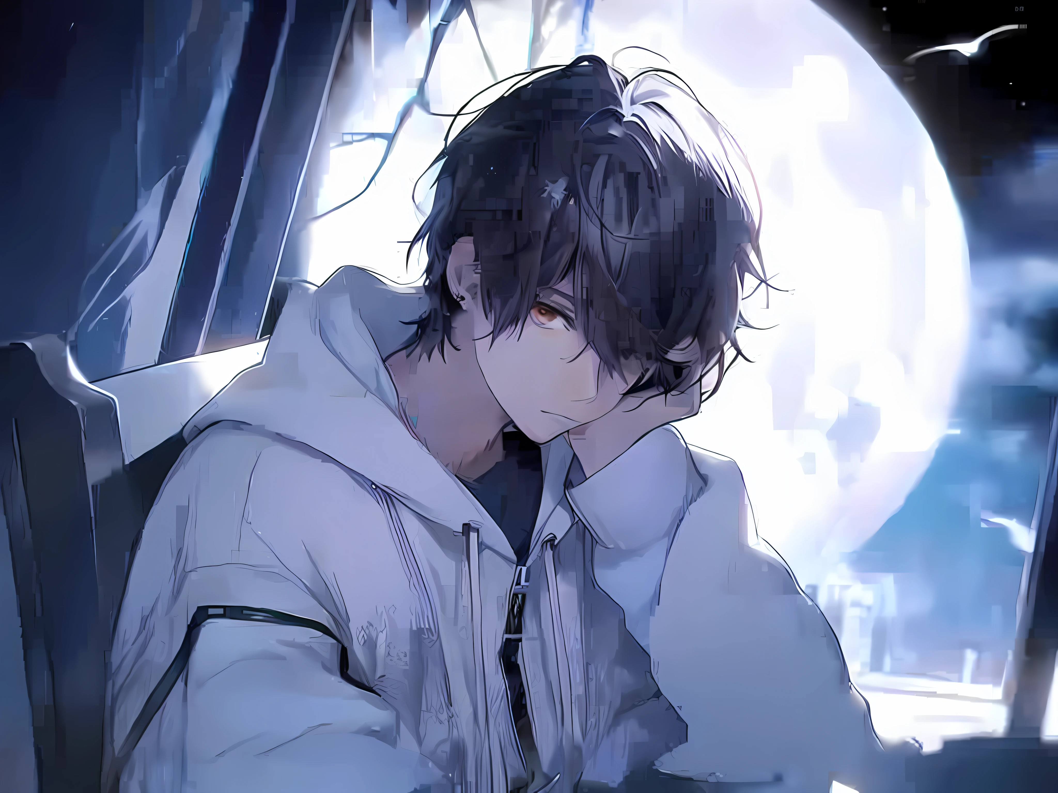 anime boy sitting on a bench in front of a full moon, handsome anime pose, anime handsome man, anime boy, young anime man, male anime style, tall anime guy with blue eyes, male anime character, high quality anime artstyle, guweiz, inspired by Okumura Togyu, moon behind him, nightcore, handsome guy in demon slayer art
