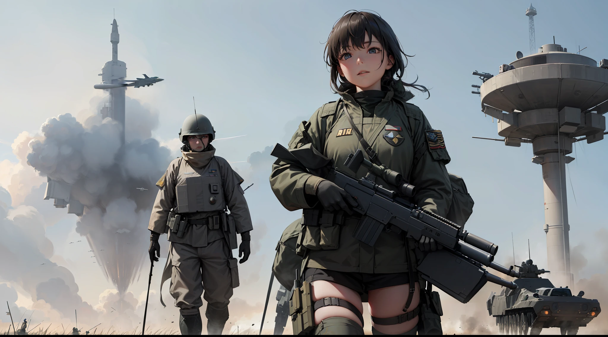 detalhe realista,guerra Scenes,(ficção científica : 1.5),Sci-fi,Uniformes Militares da República,guerra,bombear,pastagens,Air guerrafare,céu,Operações Aéreas,Avião de combate,Mísseis Balísticos,(Combat in guerra:1.3)