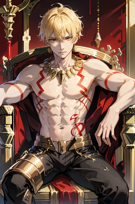 (absurdres, highres, ultra detailed, HDR), masterpiece, best quality, Gilgameshtopeless, 1man, solo, handsome, short hair, blond...