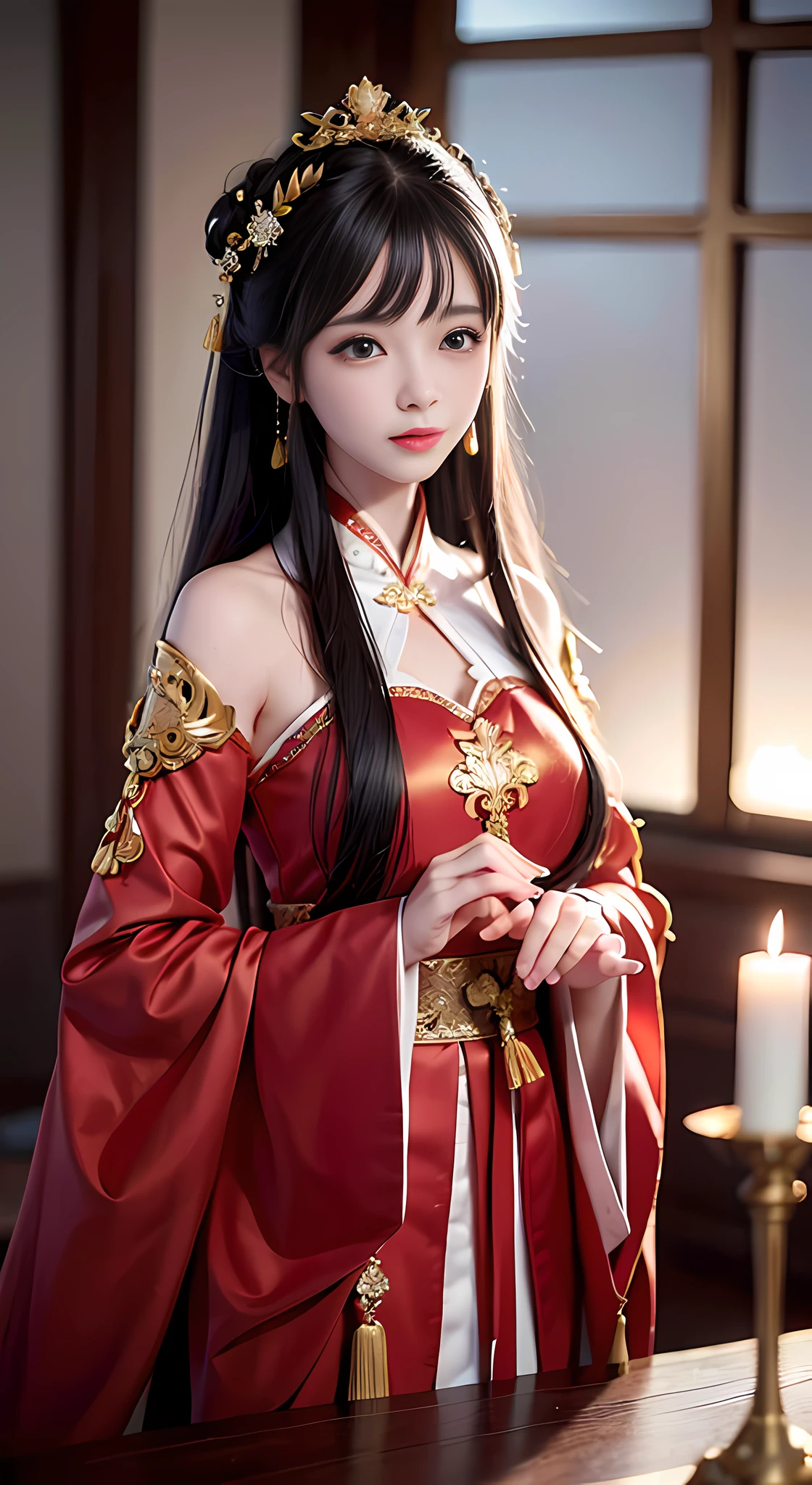 Portrait of Figures, Ancient China, Oriental Women, Tang Style, Double Happiness Background, Wedding Room, Cave Room, Costume Bride, Red Wedding Dress, Red Han Dress, Phoenix Crown Xia Curtain, Hair Coiled, Full of Pearls, Flower Hair Between Eyebrows, Red Candle, Candlelight Illuminates the Room, Best Quality, Original, Very Detailed Masterpiece, Very Detailed CG, Delicate Face, Delicate Robe with Large Sleeves, Divinity, Masterpiece, Delicate Face, Crying, Sadness, Loneliness, Tears, 4K Quality, Girl, Hanfu, Black Hair, Bun, Hair Ornaments, jewelry, delicate face, red clothes, golden patterns, phoenix crown veil, red wedding dress, newlyweds, festive, delicate skin, soft light effect, delicate and smooth hair, exquisite details, eye highlights, fair skin, fine portrayal, extreme details, cinematic quality, charming, thin, cute, slender, well-behaved, shy, black eyes, indoors, candles, candlelight, romantic, warm, (crying: 1.5), (crying)))), (((tears))), tsurime, makeup, sad, depressed, sulking, sobbing, , disappointed, crying, tearing up, tears, tears, tears, tears, Surrealism, ray tracing, UHD, high details, super detail, highres, 8k, high quality, high details, textured skin, ccurate, anatomically correct, best quality, highres, high quality, textured skin, high details, anatomically correct, super detail, anatomically correct, anatomically correct