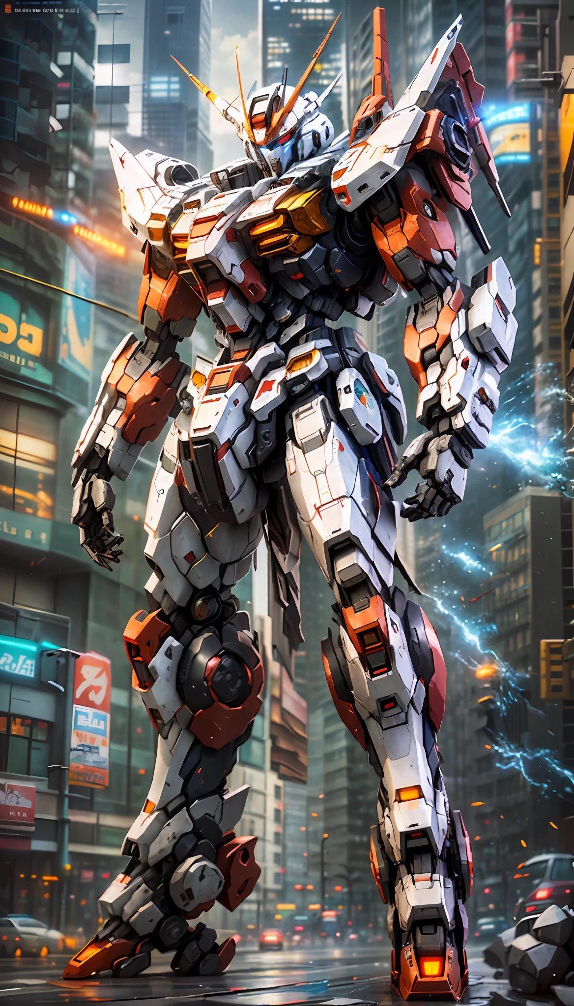 arafed robot standing in a city street with a city in the background, painterly humanoid mecha, mecha suit, cool mecha style, alexandre ferra white mecha, artstation masterpiece, alexandre ferra mecha, mecha inspired, mecha art, tremendous mecha robot, portrait of a mech, full body mech