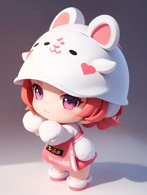 PopMart blind box IP, Chinese zodiac, super cute boy wearing rabbit shaped hat, technological elements, fashionable clothes, streamlined 3D/C4D production: 8K HD picture quality/lighting/ultra-fine lens depiction 1.5, flawless, chibi background/cinematic s...