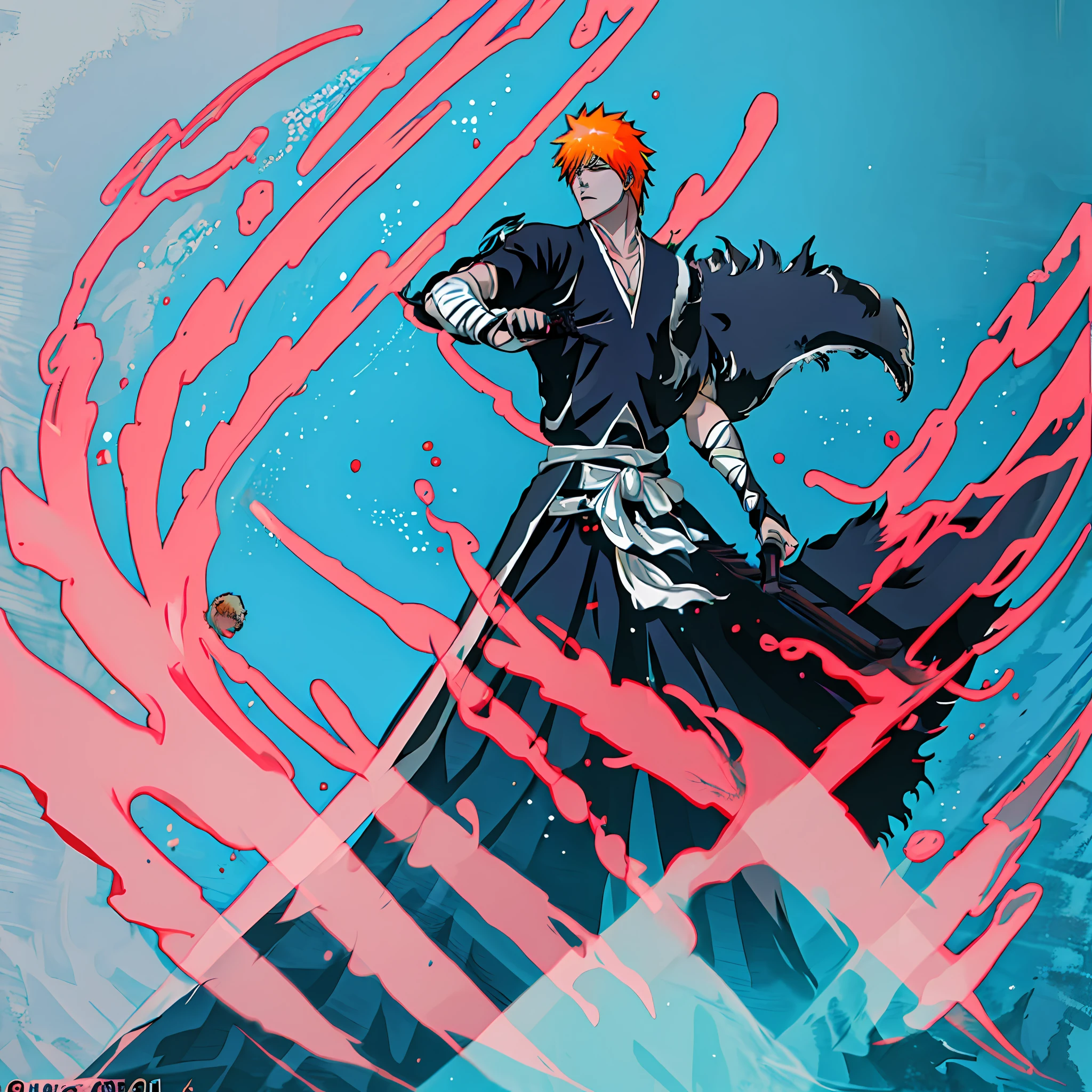 (masterpiece, best quality:1.2),1boy, perfect face, Ichigo kurosaki,holding a huge sharp great sword with bandages at the handle,badass pose,bleach, powerful aura,red aura,8k,k, HD, unparalleled masterpiece, dynamic lighting, cinematic, epic, atmospheric pressure, highest quality digital art, rtx, ray tracing,art by Tite Kubo,official art