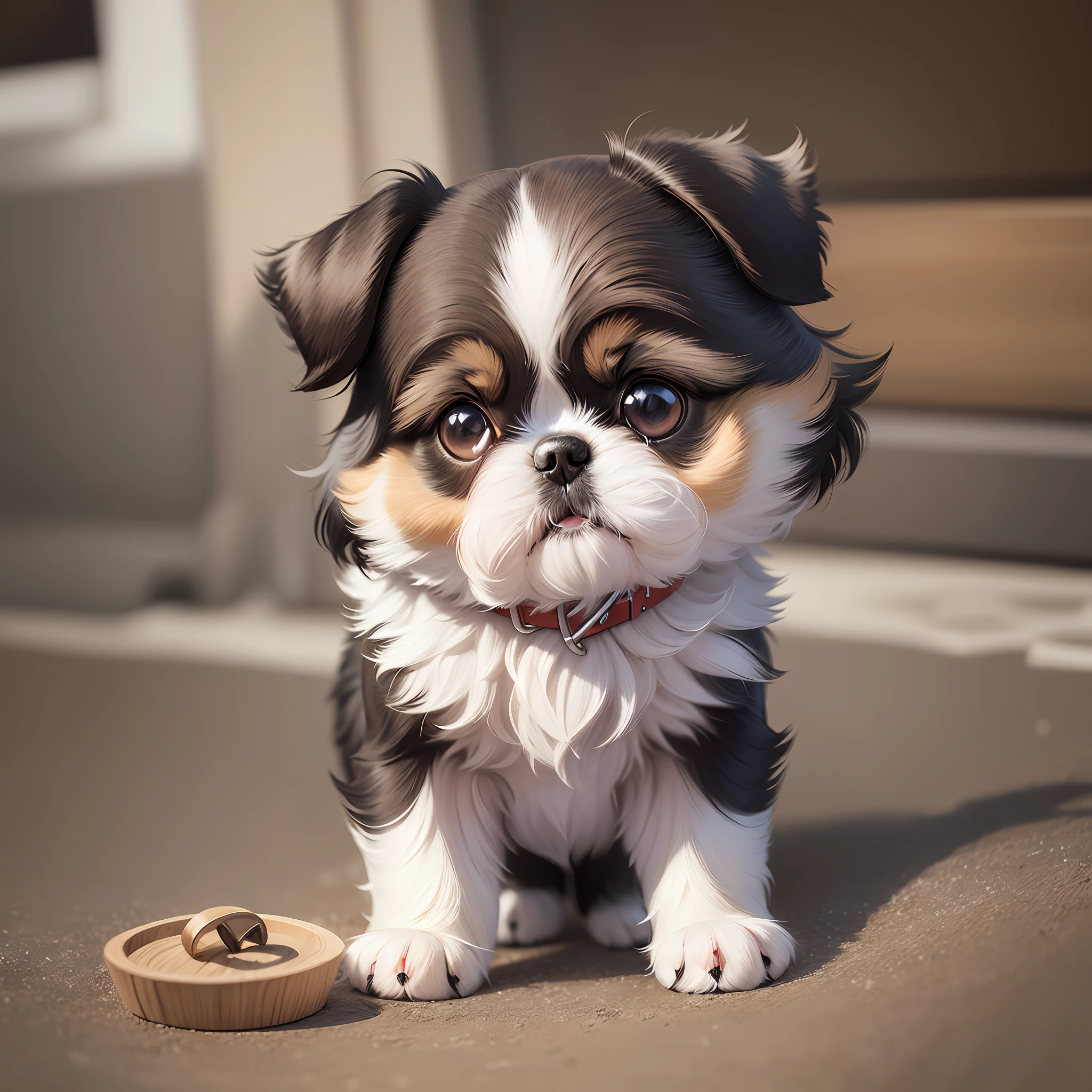 A Close Up Of A Small Dog Sitting Next To A Bowl Of Food Seaart Ai