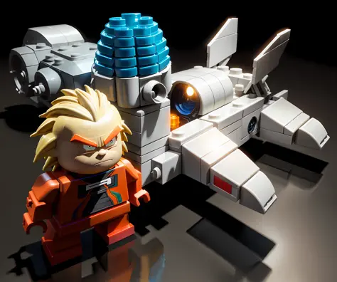 Lego bricks, Dragon Ball's Kakarot, driving a spaceship, transparent hatches of spaceships,