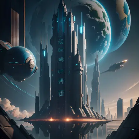 Space Earth Cyberpunk Futuristic World Sci-Fi Top Quality Skyscraper Masterpiece Ultra High Definition
