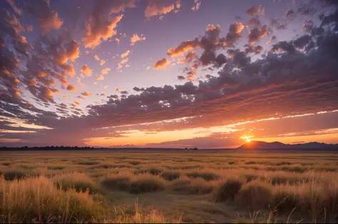 steppe at sunset, sky burning clouds, sunset