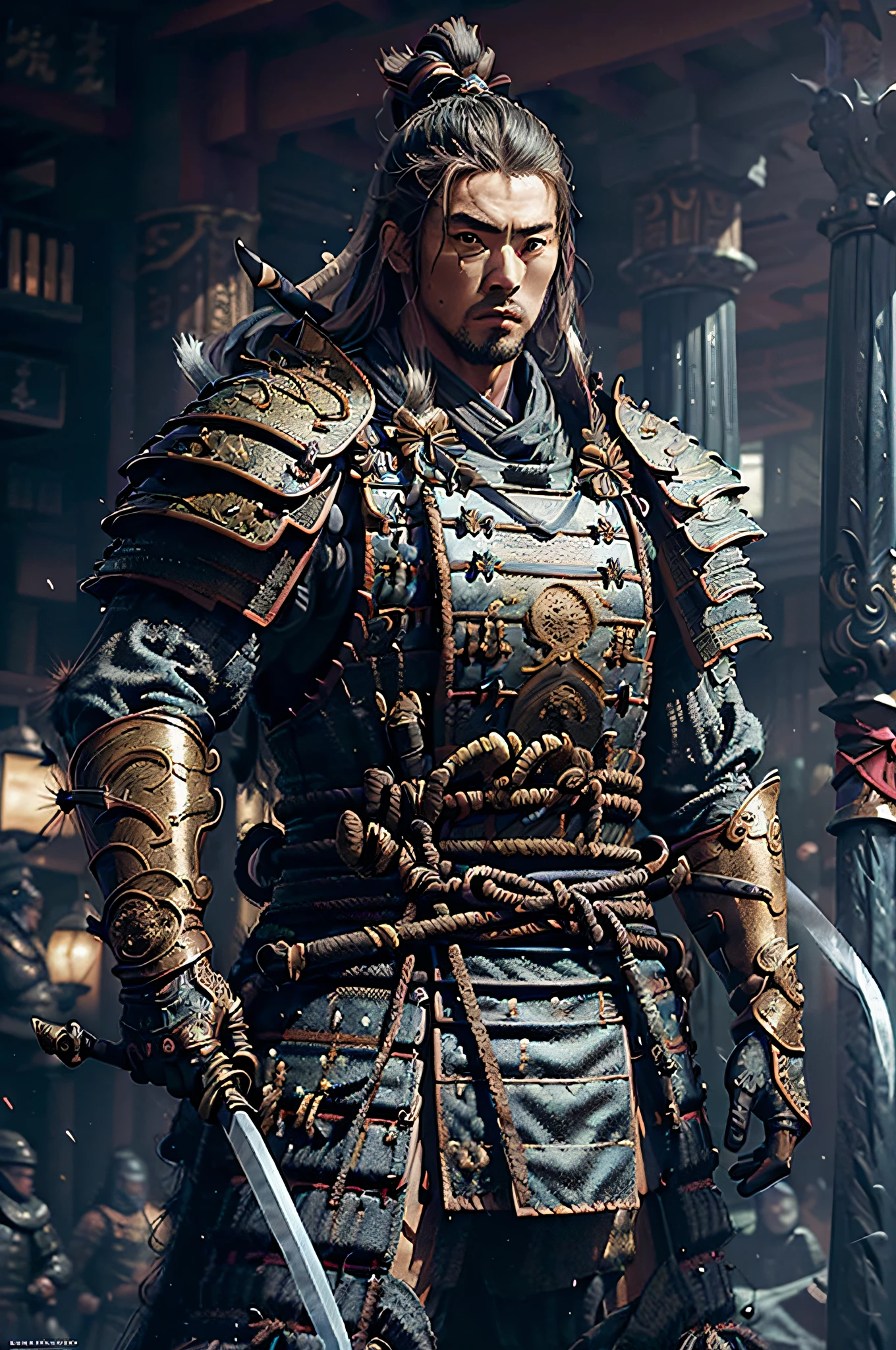 ((masterpiece))), (((best quality))), ((ultra-detailed)), (hyper-realistic), (highly detailed CG illustration), cinematic light, photorealistic, man ((Ninja)) Extremely agile warrior, fitness, intricate eaba detailed, black ninja outfit, two swords