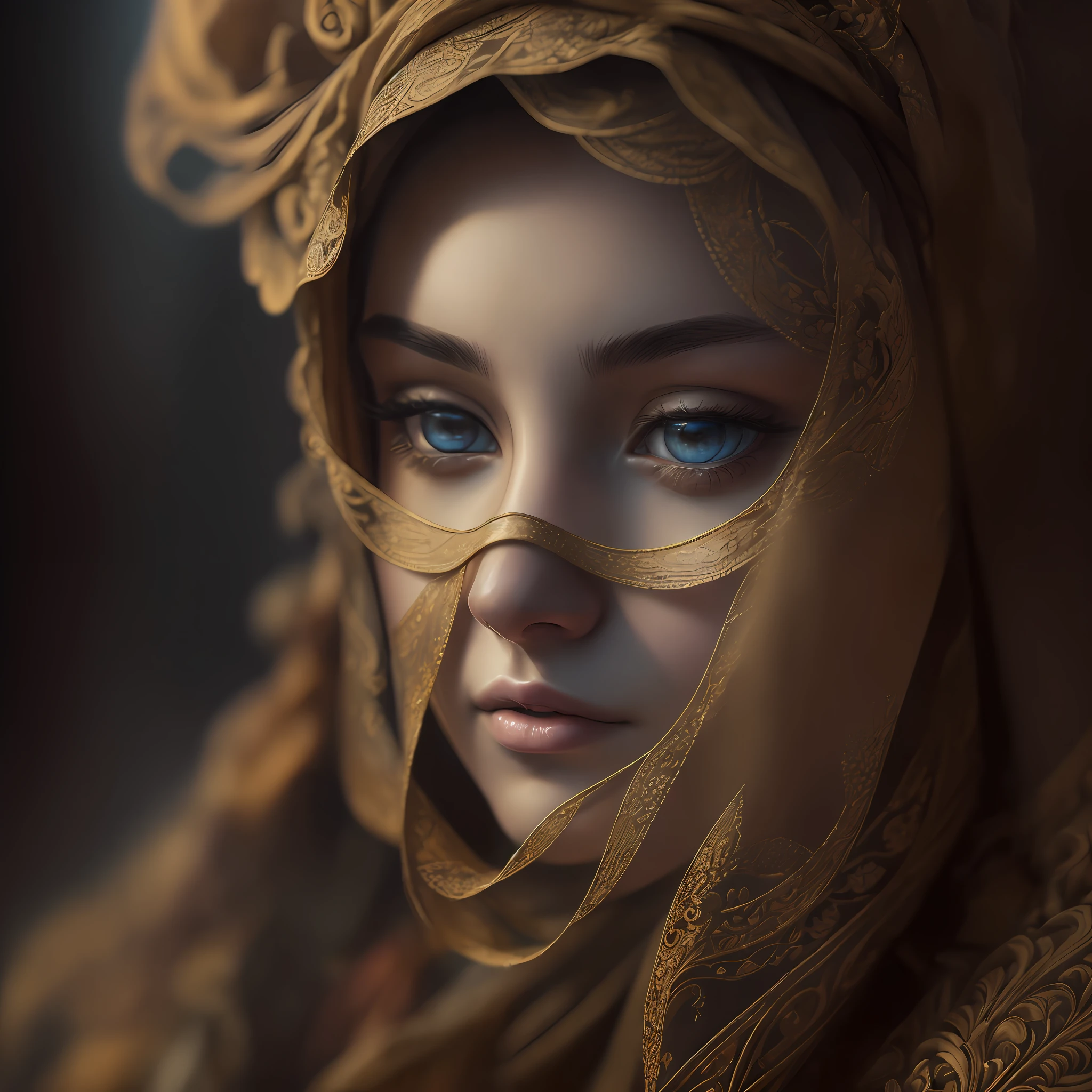 (Masterpiece, Epic Quality, 8K Resolution, epic realism, Epic Detail:1.2), a woman wearing a blind mask, complex and intricate background, epic beautiful and aesthetic, fog, intricate details, (naturak lips, natural skin texture, natural hair:1.1), photorealism, hyperrealism, sharp focus, hdr, --auto --s2