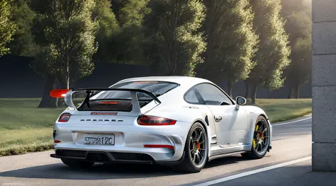 arafed white porsche sports car driving down a road near a building, porsche rsr, porsche, porsche 9 1 1, porsche 911, porche, p...