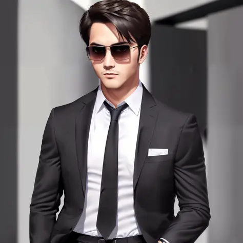 masterpiece, 4k, high quality, realistic, contrast, 1man, solo, wearing a business suit, sunglasses