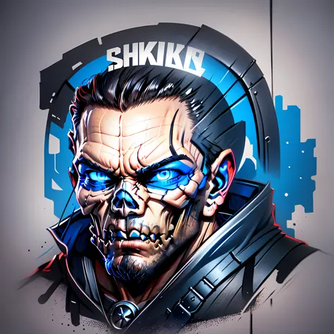 Logo for Punisher Dark Skull Lives with black and blue colors.