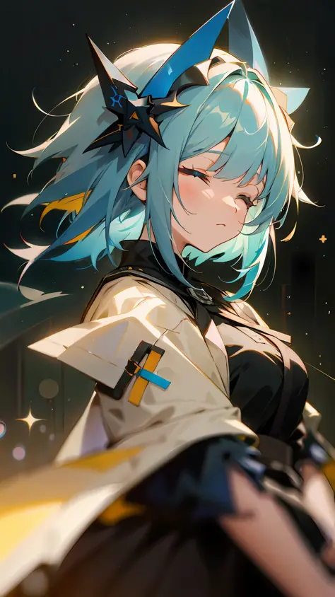 (arknights:0.5), colored inner hair, bangs, half-closed eyes, symbol-shaped pupils, depth of field, cowboy shot, bokeh, masterpi...