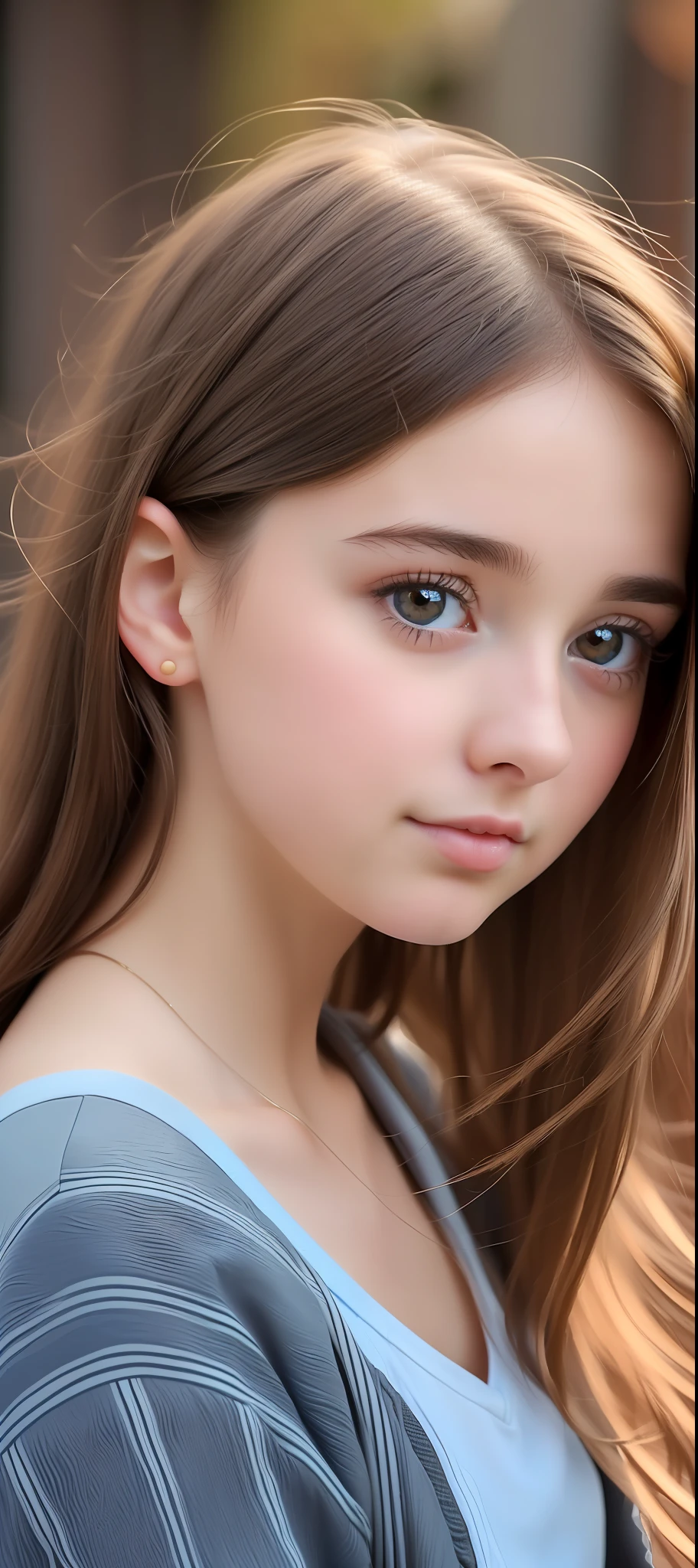 um close de uma garota com um telefone celular na mão, cabelos castanhos e olhos grandes, maia sandu hyperrealistic, foto de perfil com foto na cabeça, retrato de alta qualidade, linda jovem, adolescente hiperrealista, menina com cabelo castanho, 1 6 anos, linda jovem, embaralhamento dos namorados, tirada no início de 2020