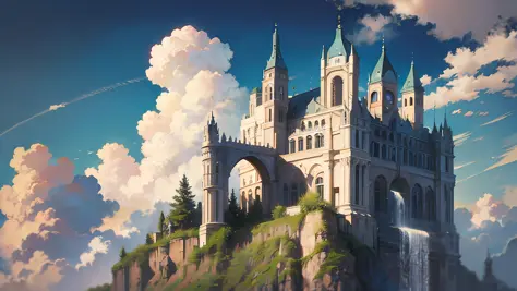 castle on top of the cloud, above the city, style realism, neoclassicism,   –q 2 --auto --s2