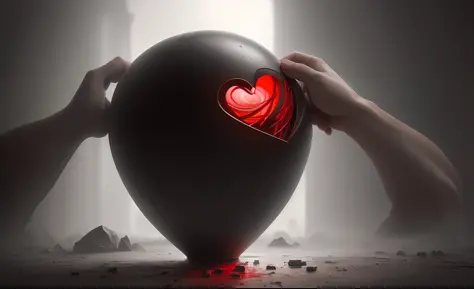 Photo of the most beautiful work of art in the world featuring a beating human heart (vibrant, realistic photo, realistic, dramatic, dark, sharp focus, 8K), (global lighting, gloomy environment, volumetric half light)