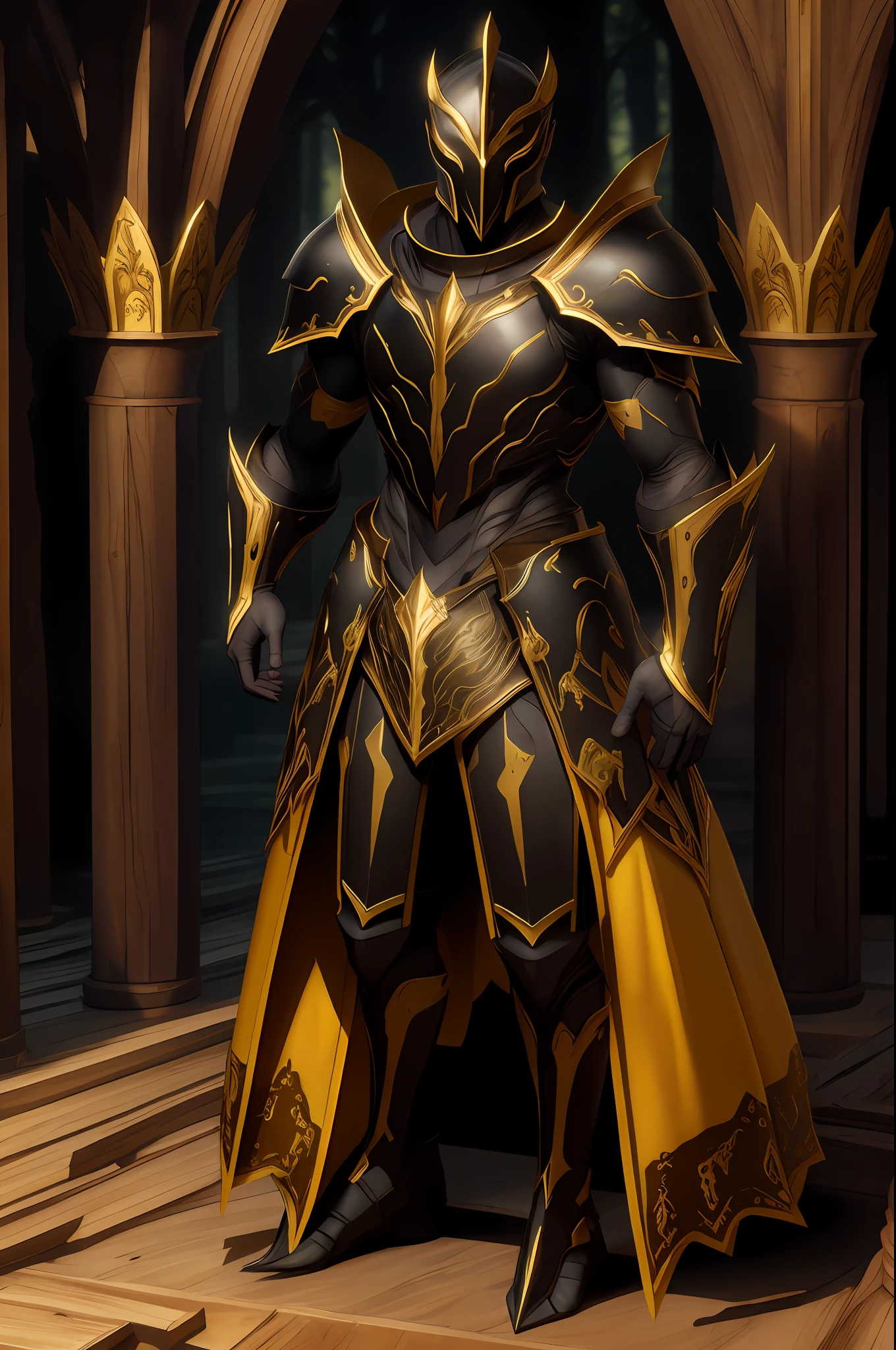 masterpiece, best quality, 1 men, dark wood armor, full body, looking at viewer, dark wood armor, bright yellow eyes