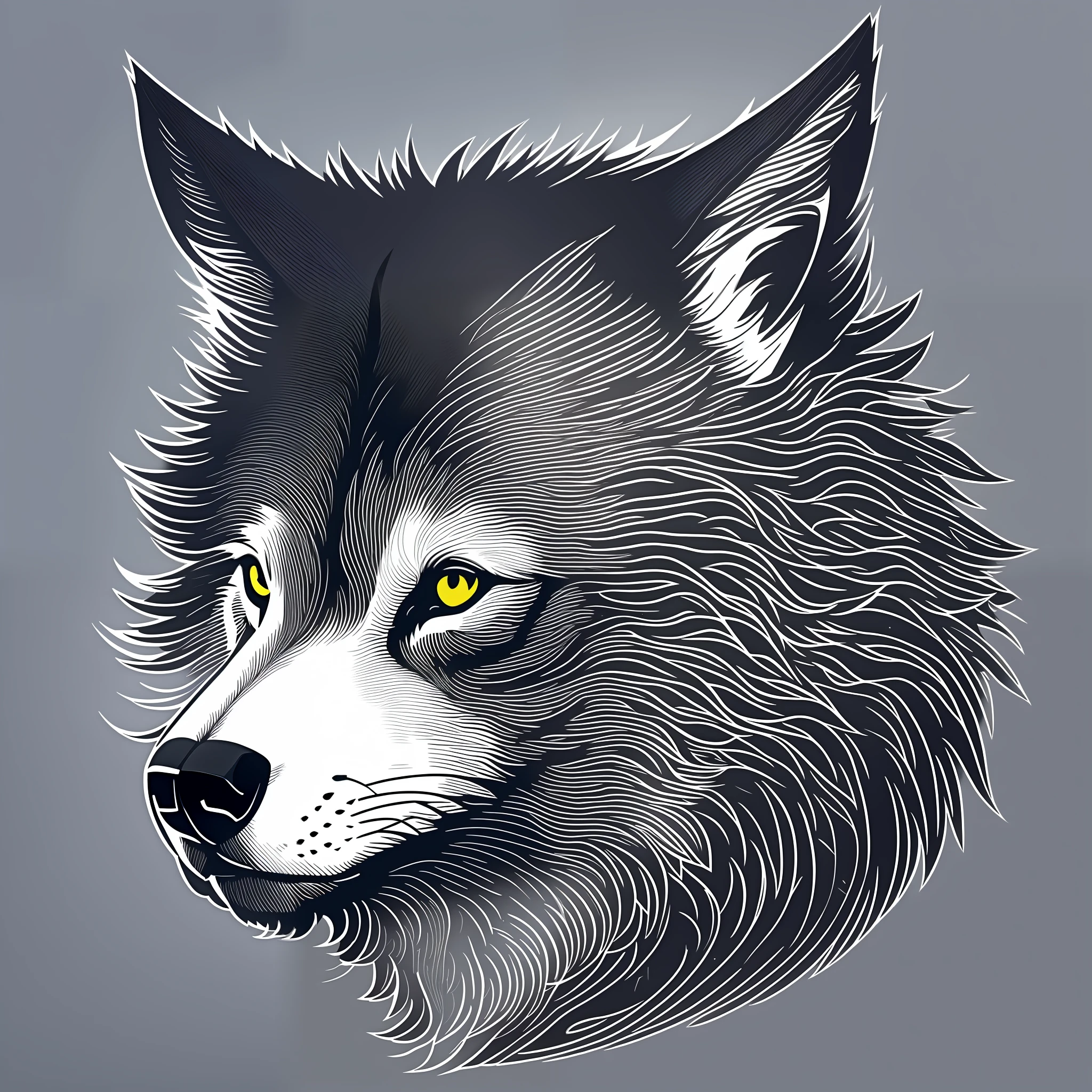 logotipo de la camiseta, ilustración de un lobo, usando solo lineas negras. Delimitar las formas y características del animal con líneas cuidadosamente dibujadas., creando una apariencia elegante y estilizada. Detalles sutiles, líneas más finas y precisas. fondo transparente