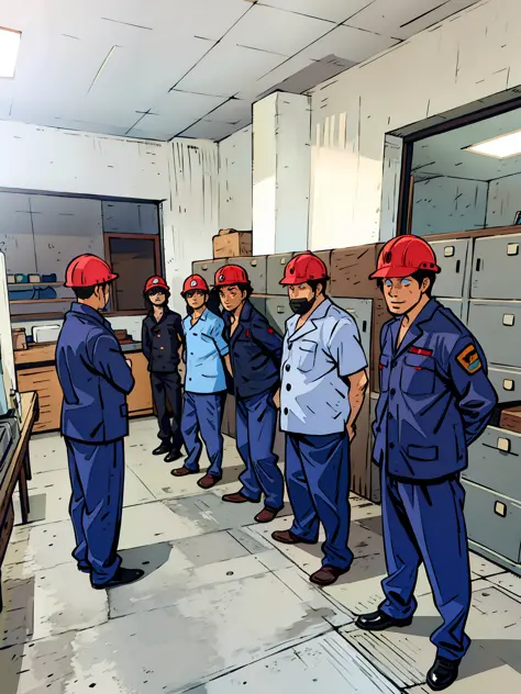 factory workers shift uniforms