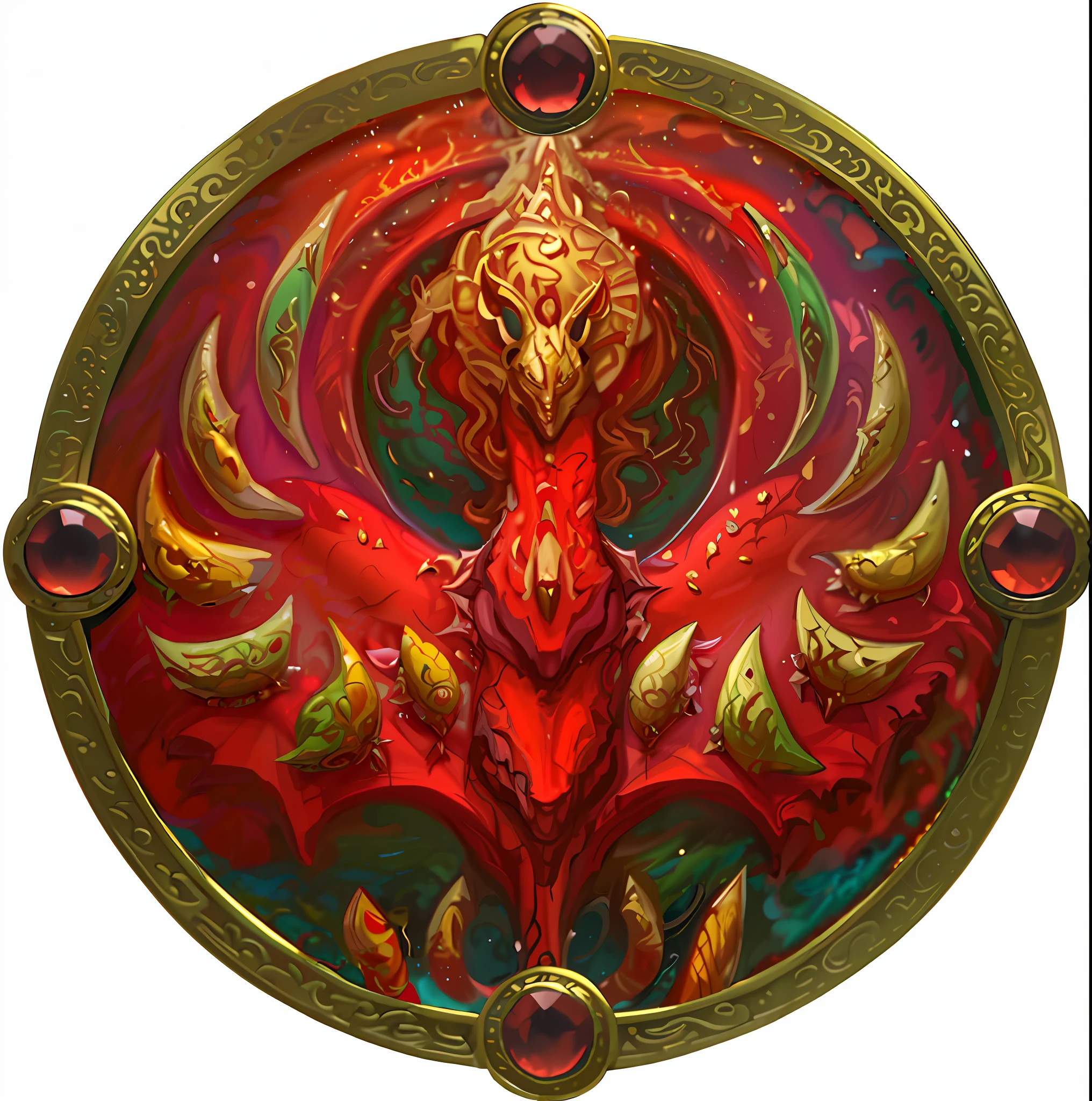 une peinture circulaire d&#39;un dragon rouge avec des accents dorés, Nicolas Bolas, Dragon centré, Tiamat, art des sorts de feu sacré, style de magie le rassemblement, magie l&#39;art du rassemblementstyle, art conceptuel de Magic The Rassemblement, Seigneur Drachen, art complet, magie l&#39;art du rassemblement, orné d&#39;explosions enflammées, art de réunion, où l&#39;art, oeuvre d&#39;art d&#39;un phénix