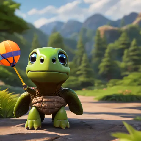 Cute adorable turtle that greets you with a smile, Unreal Engine, cozy outdoors, art station, detailed digital painting, cinemat...