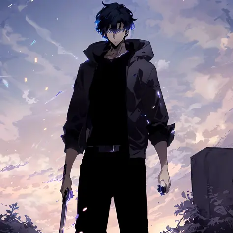 anime - style image of a man with a gun in his hand, badass anime 8 k, tall anime guy with blue eyes, handsome guy in demon slay...