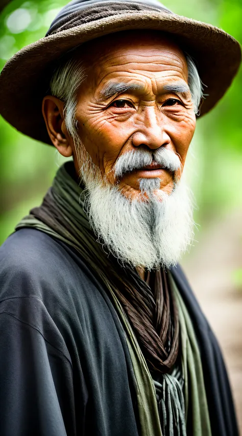 Old Man In Rural China ，in Shabby Clothes，frontal Bust Photo，the 