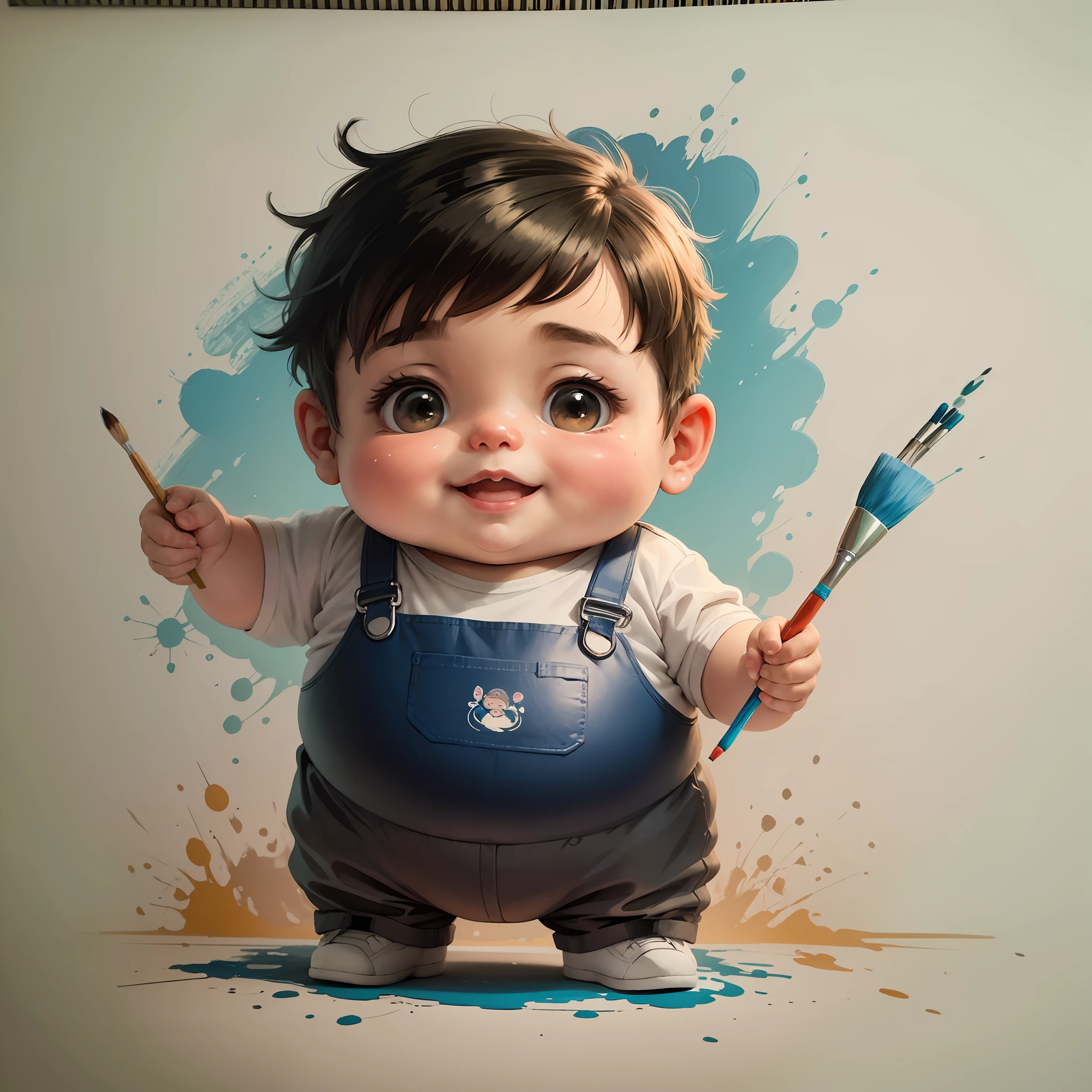 Little fat boy with a paintbru - SeaArt AI