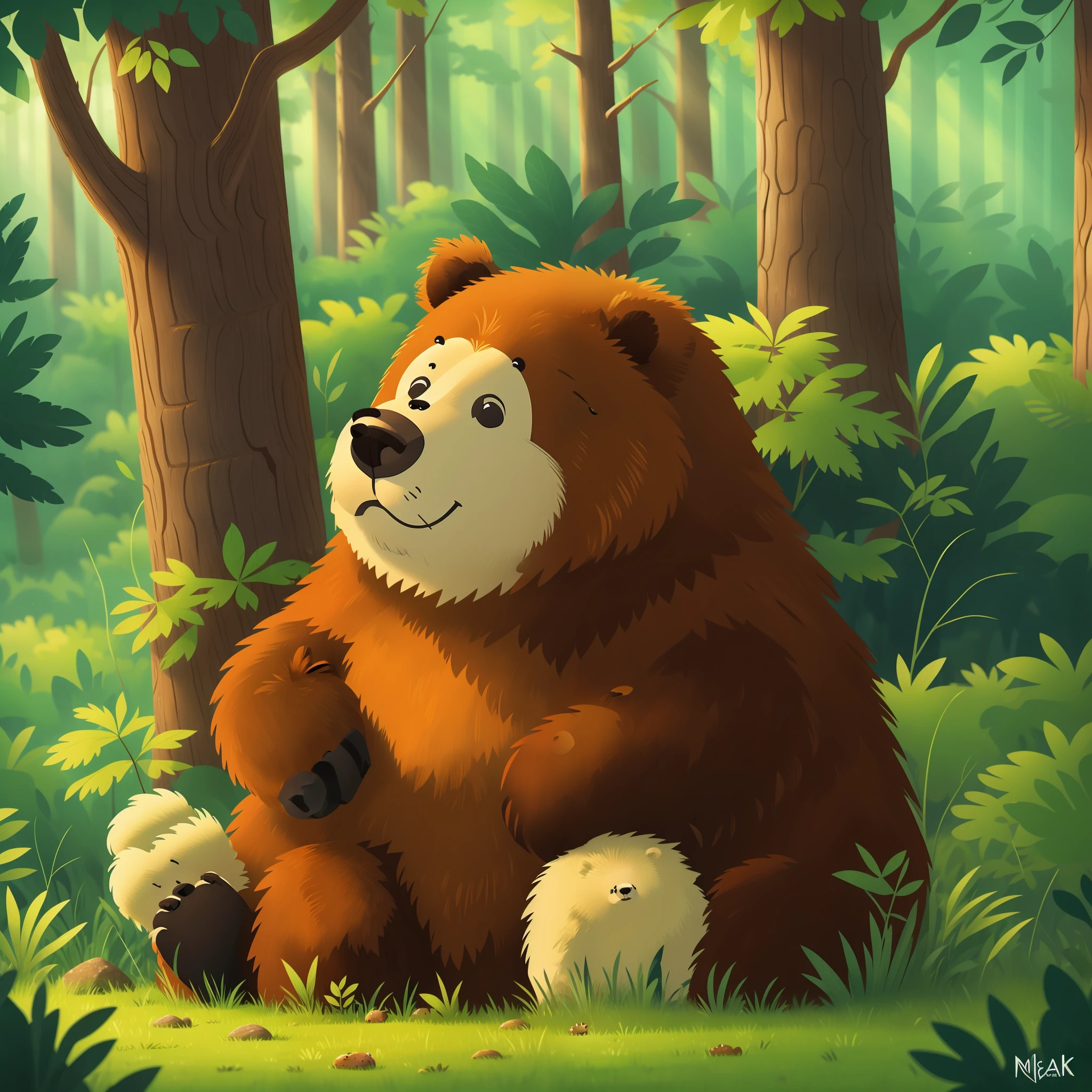 Sad bear in the forest - SeaArt AI