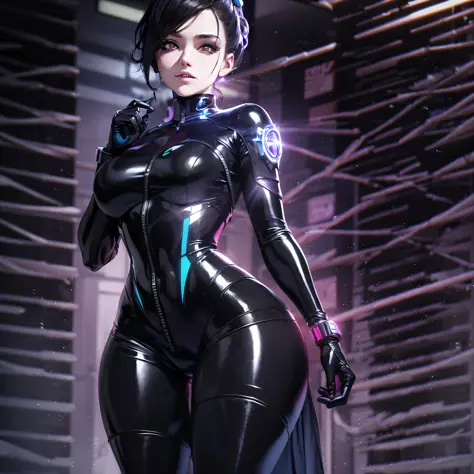 a close up of a woman in a black suit with a sword, cybersuit, cyber suit, female cyberpunk anime girl, wlop glossy skin, cute cyborg girl, perfect anime cyborg woman, 3 d render character art 8 k, diverse cybersuits, cyberpunk 2 0 y. o model girl, girl in...