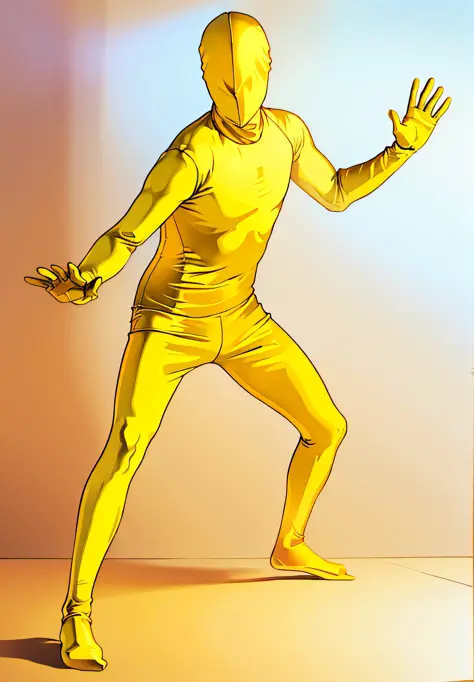 Man in yellow bodysuit, yellow body, zentai suit, full bodysuit, skin tight  suit - SeaArt AI