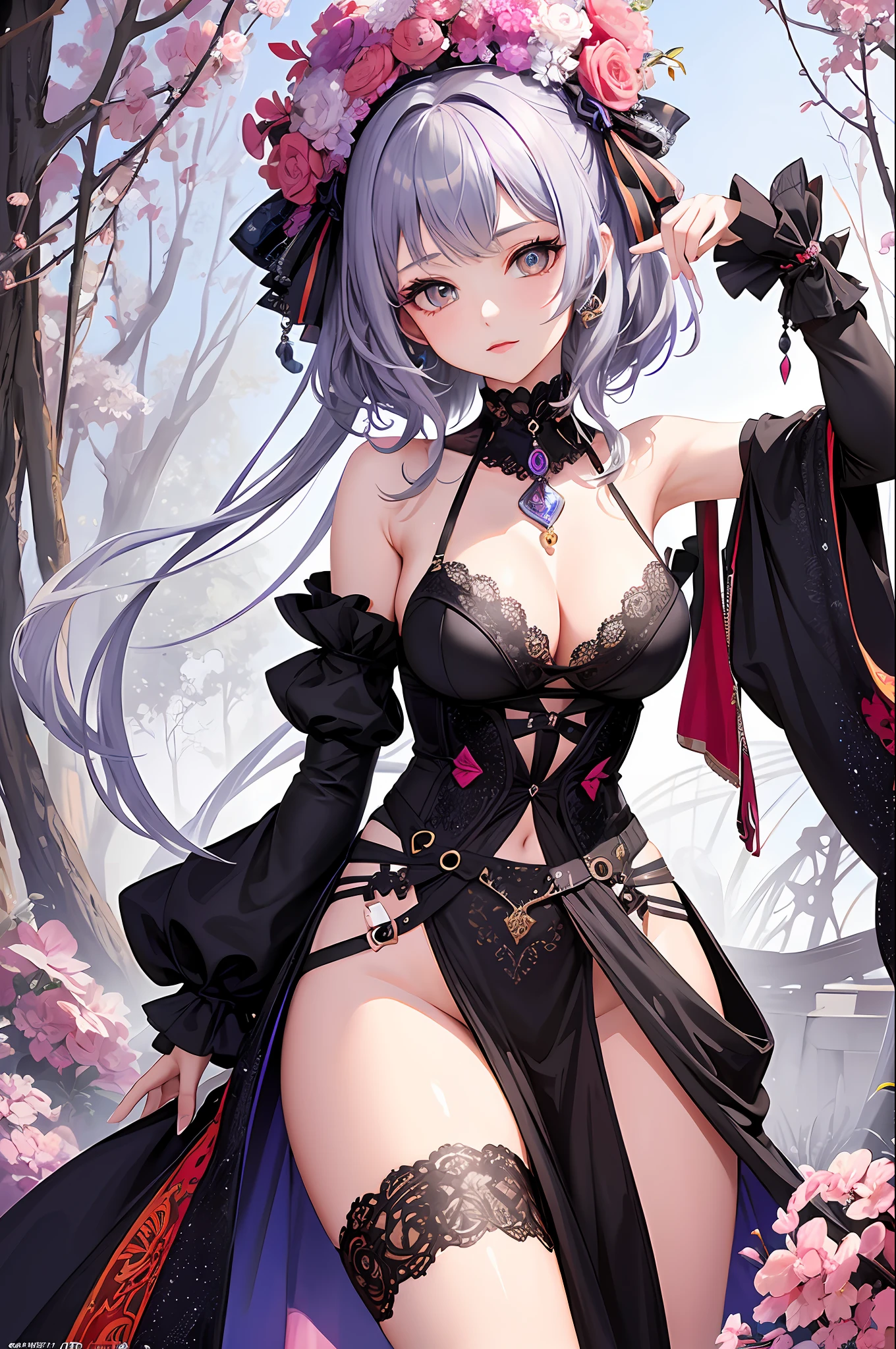 Anime girl in lingerie with flowers in her hair SeaArt AI