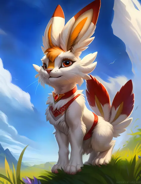 rabbit, arvalis, fur detail, stylized, (beautiful texture) solo, pokemon, ((rj palmer)), scorbunny, whiskers, fur, no humans, re...