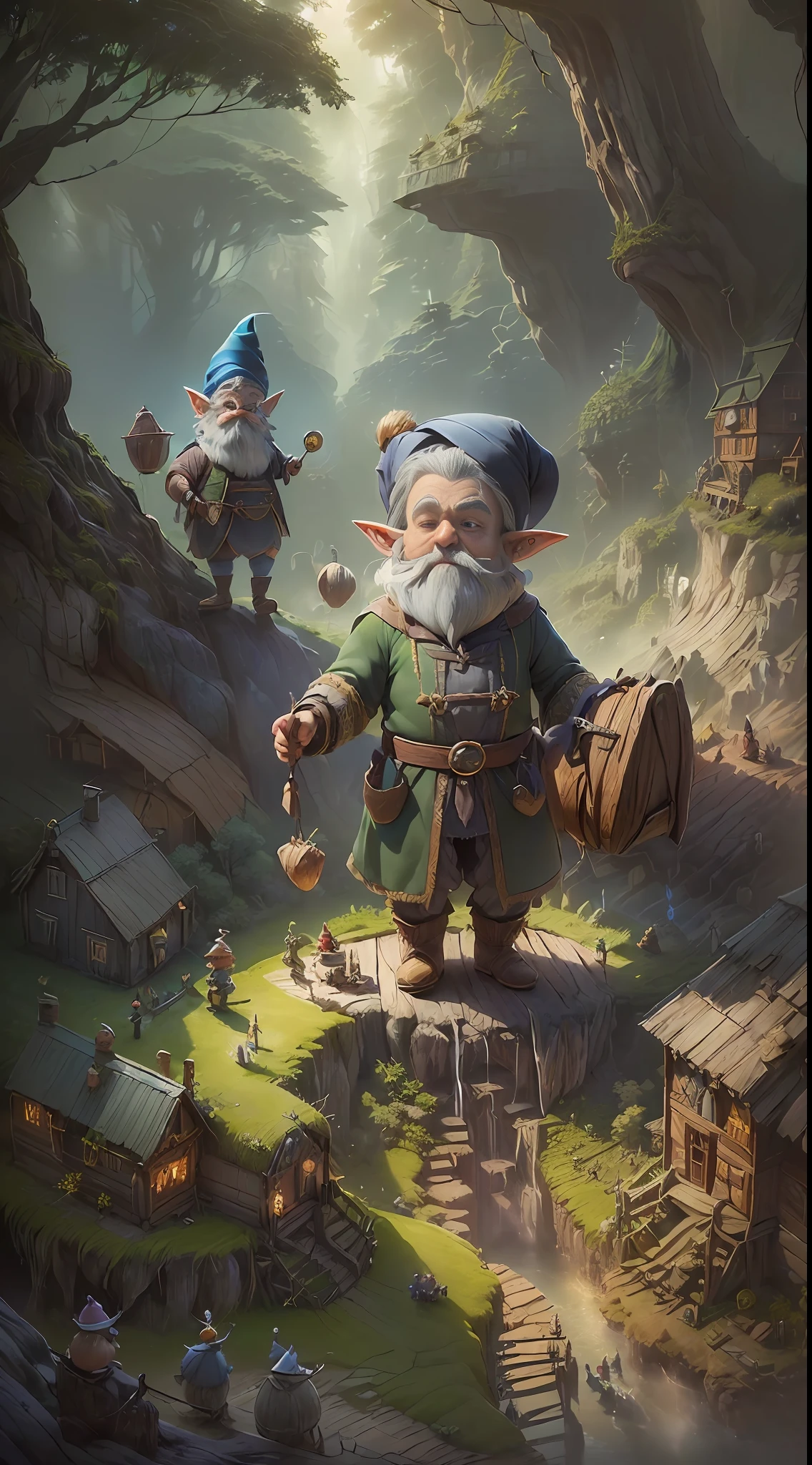 (((Gnomes are 12 cm tall, so they look smaller than the rats pulling the carts they work with))), (((Working in an underground mine)), (Gnome), (The grass and trees are quite large), (Gnomes are small, so the surrounding scenery and things are very large), (((I live in a super comfortable wooden house in a forest cave)), small men, well-tailored clothes made of hemp, Scandinavia, blue eyes, whole body, Fairy exotic gnomes, petite bodies, dynamic poses but looking away from perspective, (archaic clothes), spells, (costumes are stately but modest), HDR, high resolution, 16:9 ratio, (fine eyes and expressions), irregular gray hair, gentle eyes --auto --s2