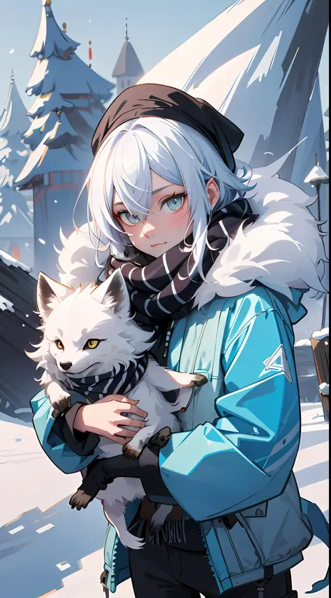 style-nebmagic, portrait of ismail inceoglu, gazelli, james jean, anton fadeev and yoshitaka amano, a fluffy cute arctic fox wea...