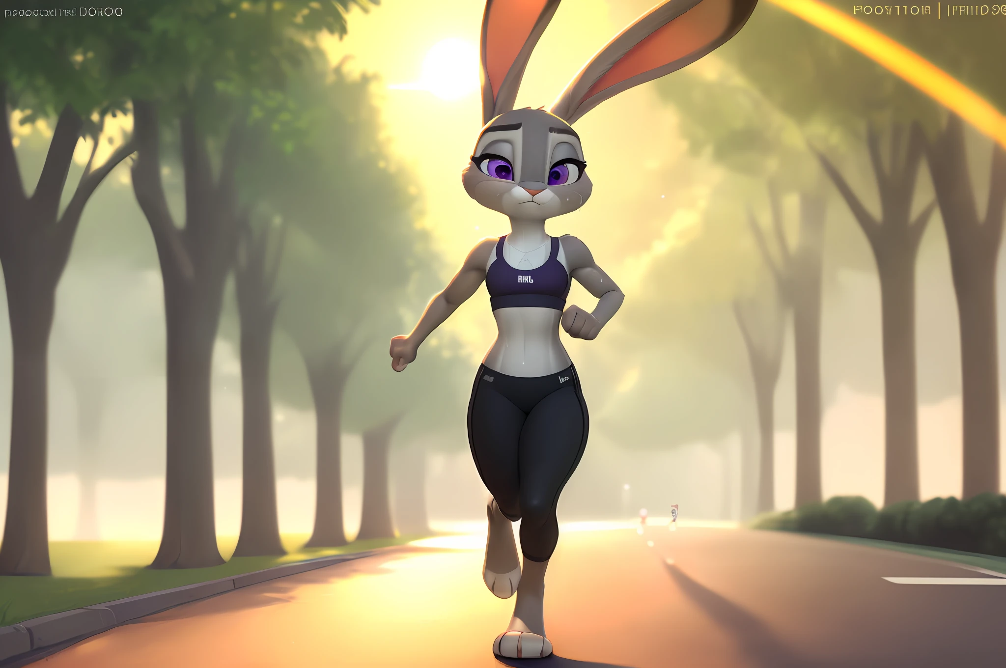 [Judy Hopps], [carregado para e621.líquido; (Pixelsketcher), (wamudraws), (Siroc)], ((obra de arte)), ((retrato solo)), ((1 garota)), ((corpo todo)), ((1 garotas)), ((Foto CRU)), ((Peludo; antropo)), ((pele detalhada)), ((traçado de raio)), ((Sombreamento detalhado)), ((bela arte 3D)), ((iluminação ambiente)), {antropo rabbit; (pelo cinza, nariz preto, 2 orelhas de coelho multicoloridas), lindos olhos roxos, Cansado, (sutiã esportivo lavanda, calças de ioga pretas, pequeno , Lindas pernas), (pés bonitos; 4 dedos)}, ((correndo na calçada; suando) pose atraente), [fundo; (parque; (nascer do sol, Sol brilhante, Árvores verdes, raios de sol através das árvores]