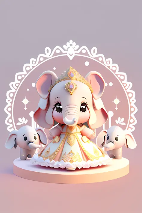 Princess dress worn on cute baby elephant, logo, vector, line art design, straight line, symmetrical, full of creativity.