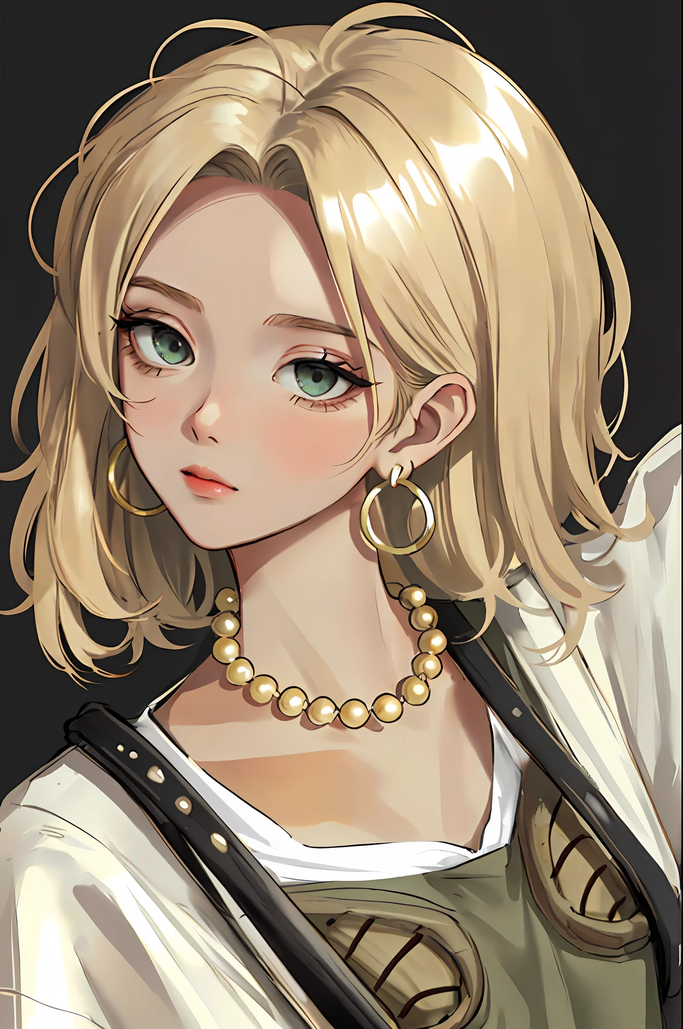 Anime girl with blonde hair and a necklace and earrings - SeaArt AI