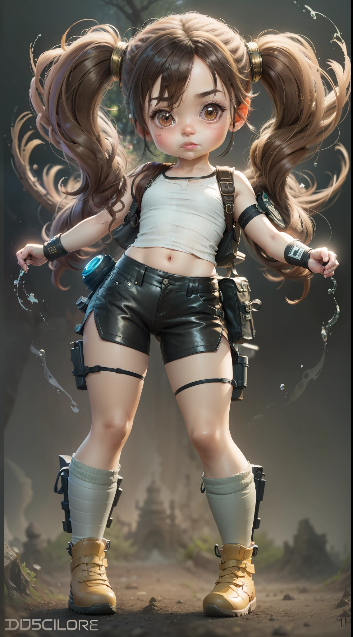 A girl with long hair and a white top is holding a gun - SeaArt AI