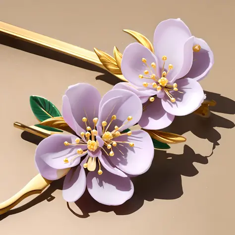 Masterpiece, super high quality, Chinoiserie style, classic elegant style, combination of plum flower pattern decoration and classical hairpin, exquisite plum flower texture pattern on the surface of hairpin, extreme detail, 4k, dreamlike light and shadow,...
