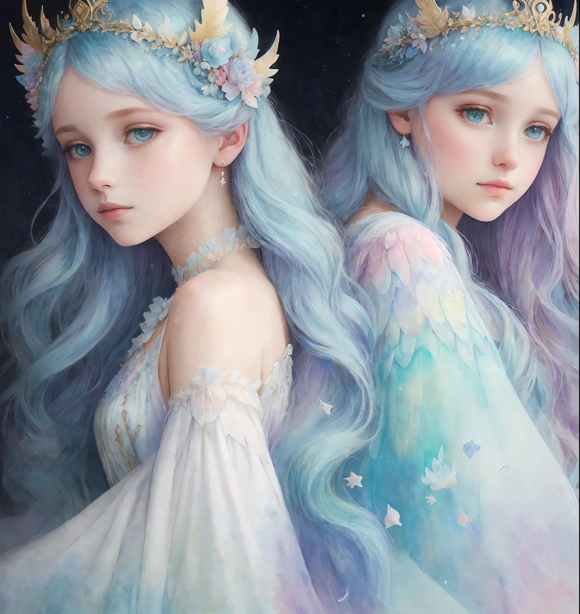 (Cinematic Photo:1.3) of (Realistic:1.3),(Cosy:1.3) Princess girl with wing, Blue, Pastel, glitter, dramatic, dreamy, pastel, Watercolor, Whimsical, Delicate, seashell crown, Trending on Artstation, Highly detailed, Intricate, Portrait, digital painting, Fantasy theme, Fantasy robes, Fantasy concept art, Fantasy character art, Smug, Teenage girl, perfect body, full body, dreamy, pastel, Watercolor, Whimsical, Delicate, seashell crown, art by loish and lois van baarle, Trending on Artstation, Highly detailed, Intricate, Portrait, digital painting,Highly Detailed,(Art Deco:1.3),(Photorealism:1.3),(Classical Realism:1.3),(Fujifilm Superia:1.3),naturalism,land Art,regionalism,shutterstock contest winner,trending on unsplash,featured on Flickr