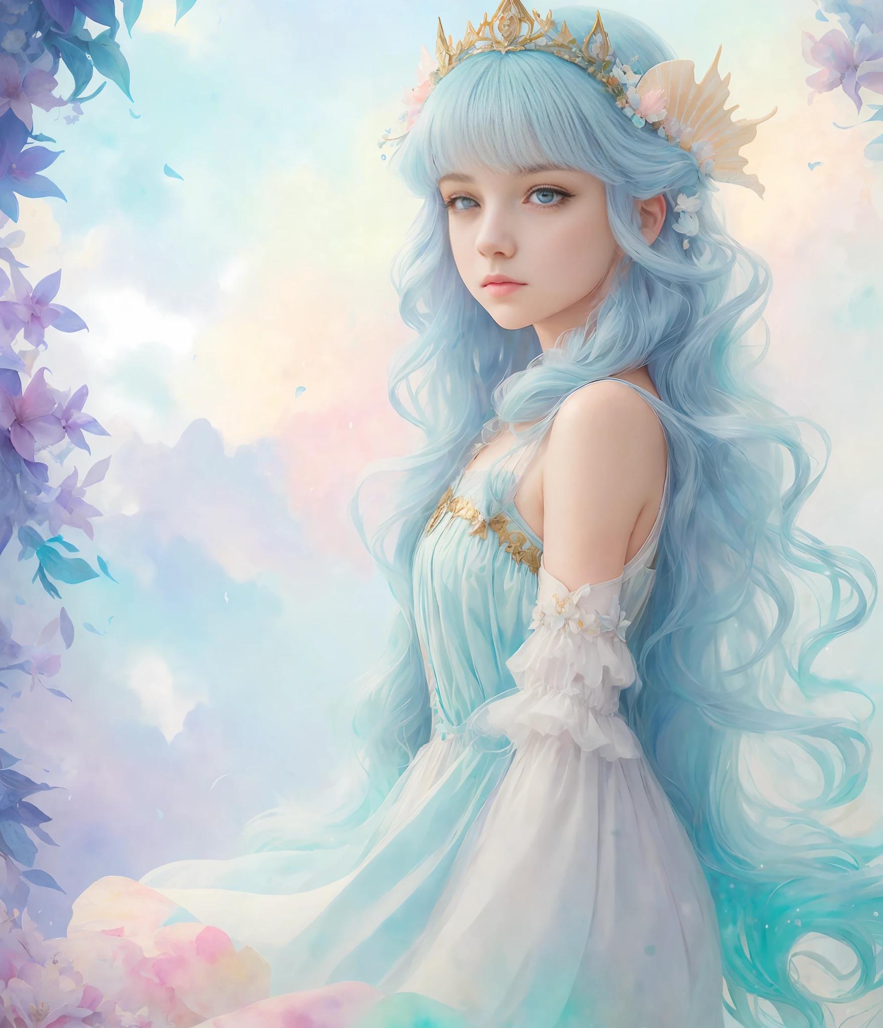 (Cinematic Photo:1.3) of (Realistic:1.3),(Cosy:1.3) Princess girl with wing, Blue, Pastel, glitter, dramatic, dreamy, pastel, Watercolor, Whimsical, Delicate, seashell crown, Trending on Artstation, Highly detailed, Intricate, Portrait, digital painting, Fantasy theme, Fantasy robes, Fantasy concept art, Fantasy character art, Smug, Teenage girl, perfect body, full body, dreamy, pastel, Watercolor, Whimsical, Delicate, seashell crown, art by loish and lois van baarle, Trending on Artstation, Highly detailed, Intricate, Portrait, digital painting,Highly Detailed,(Art Deco:1.3),(Photorealism:1.3),(Classical Realism:1.3),(Fujifilm Superia:1.3),naturalism,land Art,regionalism,shutterstock contest winner,trending on unsplash,featured on Flickr