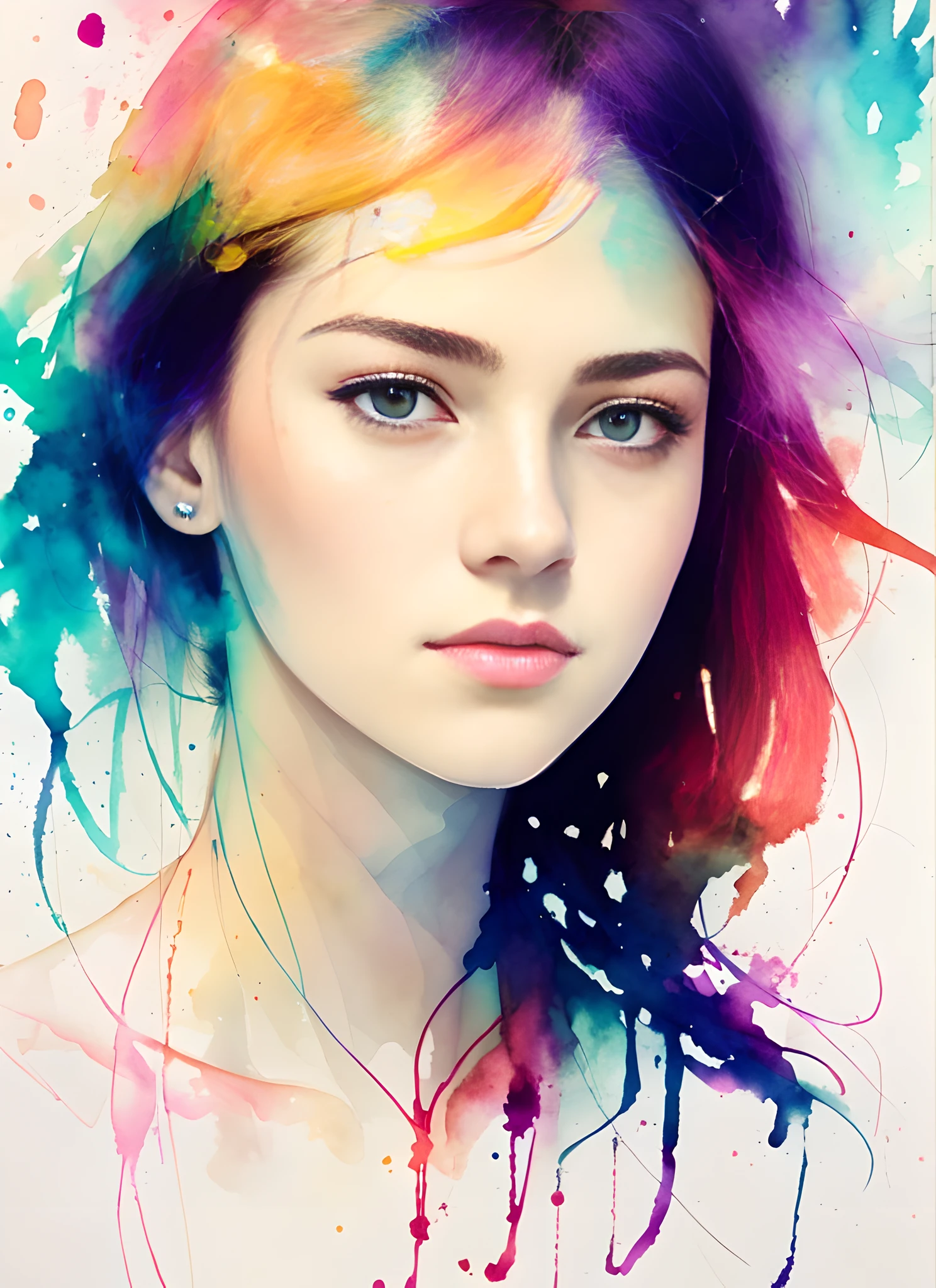 لوحة للفنانة سيدة امرأة لأغنيس سيسيل, تصميم مضيء, ألوان فاتحة, قطرات الحبر, أضواء الخريف