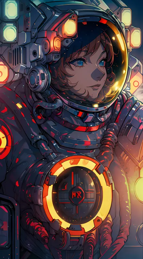 a close up of a person with red hair and a helmet, cyberpunk anime girl mech, digital cyberpunk anime art, female cyberpunk anim...