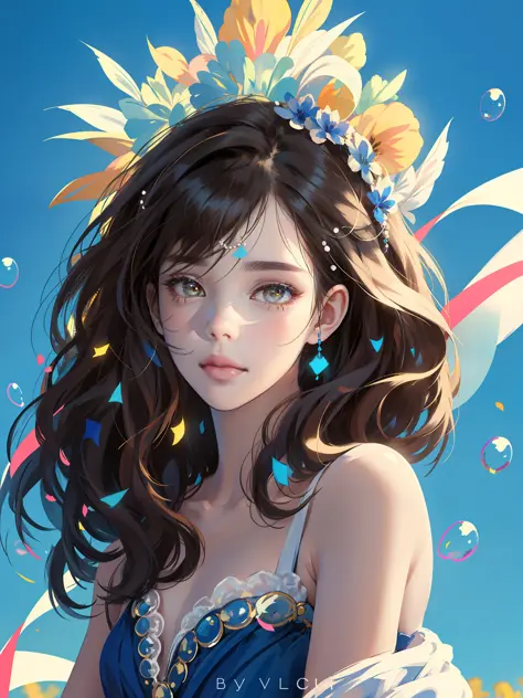 ((masterpiece)), high quality, super detailed, black hair + blue clothing: 1.2, sweet and delicate girl, delicate facial feature...