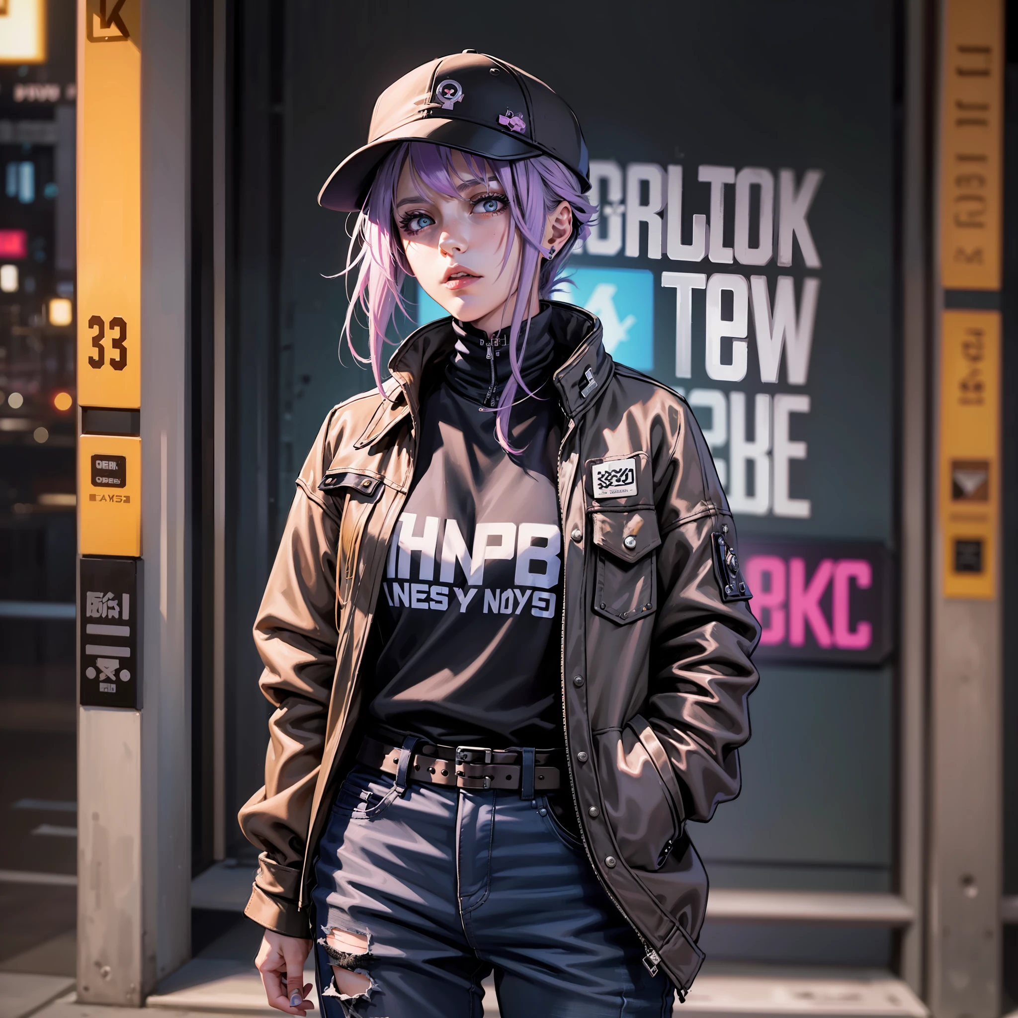 um close de uma pessoa vestindo um chapéu e uma camisa, wearing moda urbana ciberpunk, roupa estilo cyberpunk, roupa punk mecânica, Moda casual fofa, moda urbana ciberpunk, estilo anime, ela está vestindo streetwear, Roupas de rua, camisa kawaii e jeans, Roupas legais, roupas ciberpunk, Roupa Cyberpunk, inspirado em anime, roupas da moda cyberpunk, roupas da moda cyberpunk, e-garota, e - garota