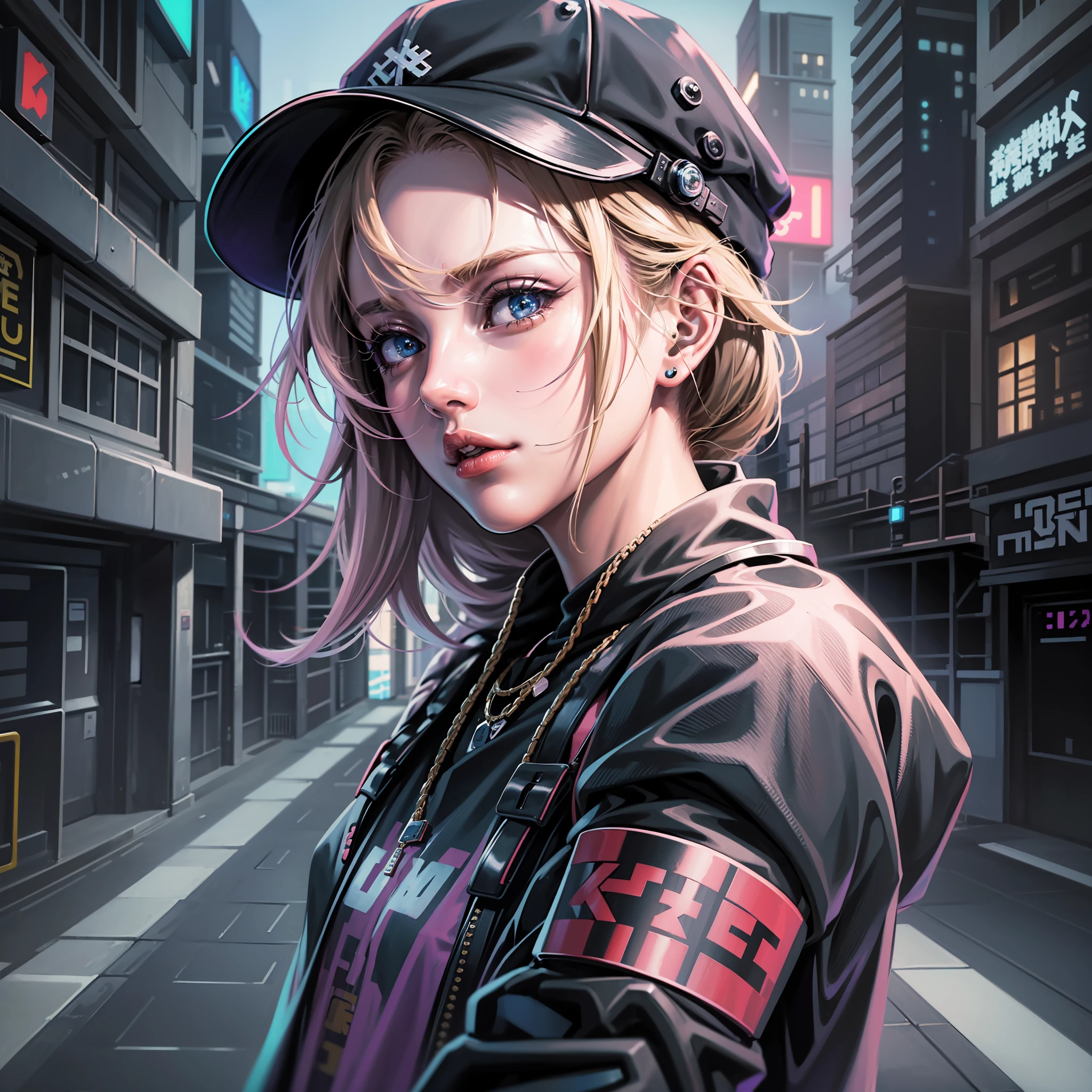 a close up of a person wearing a hat and a shirt, wearing cyberpunk streetwear, cyberpunk style outfit, mechanic punk outfit, cute casual streetwear, cyberpunk streetwear, style anime, she is wearing streetwear, street clothes, kawaii shirt and jeans, cool clothes, cyberpunk clothes, cyberpunk outfit, anime inspired, cyberpunk fashion clothing, cyberpunk fashion clothes, e-girl, e - girl