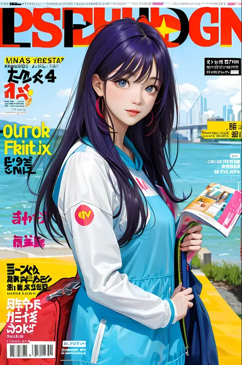 masterpiece, best quality, spring outfit, colorful hair, outdoor, magazine cover ,upper body,