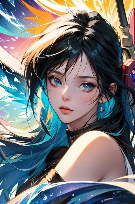 absurdres, highres, ultra detailed, 1girl, Rinoa, from Final Fantasy 8, solo, extremely detailed eyes, (official art, beautiful and aesthetic:1.2), (1girl), extreme detailed,(fractal art:1.3),colorful,highest detailed